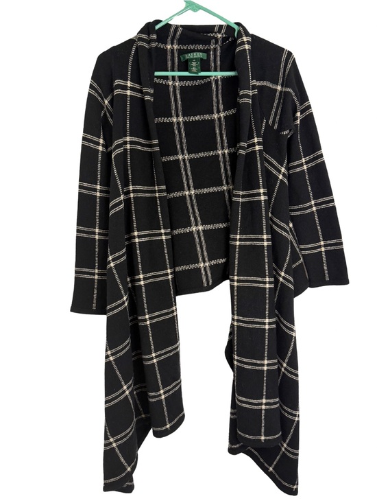 Lauren Ralph Lauren Sweaters - Lauren Ralph Lauren Black & Ivory 100% Lambswool Plaid Open Front Cardigan